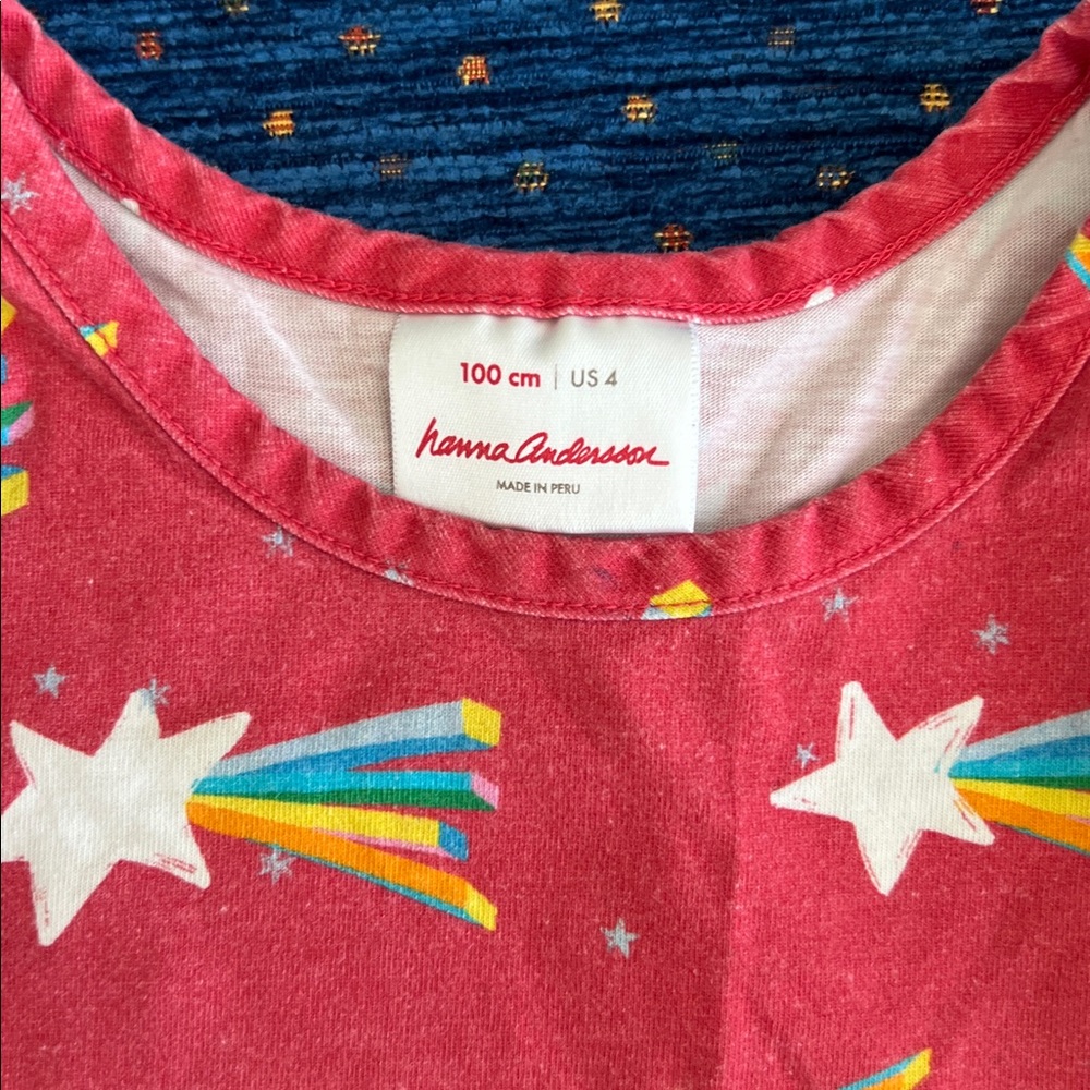 Hanna Andersson red/Pink Shooting Star Dress, two-tiered ruffles, size 4 - Picture 2 of 10